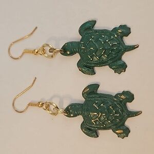 Turtle Handpainted Metal Pierced Earrings